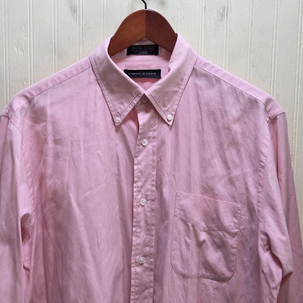 Preswick & Moore Dress Shirt Mens XL 32/33 Pink Pinstripe Regular Fit Cotton LS